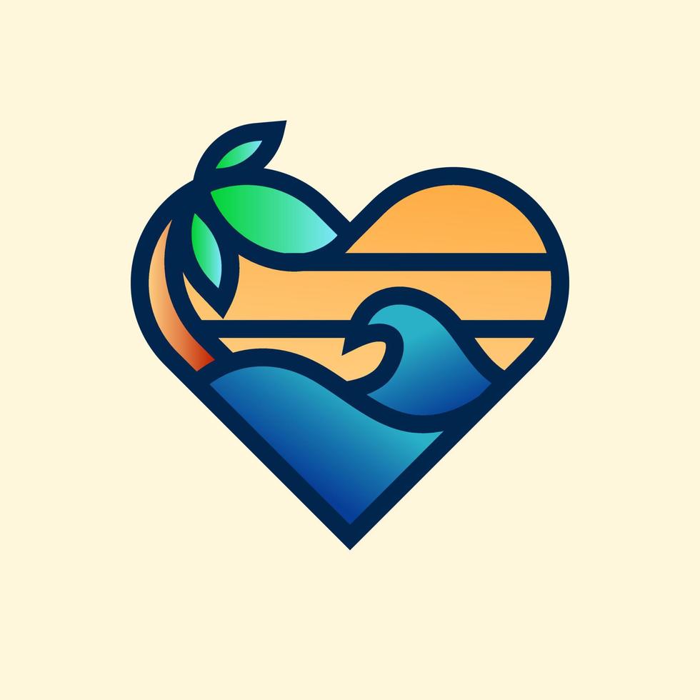 design de ilustração de logotipo de praia de amor tropical moderno vetor