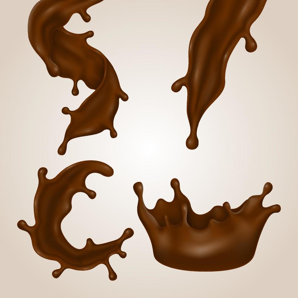 ilustrações 3d de salpicos de chocolate realistas vetor