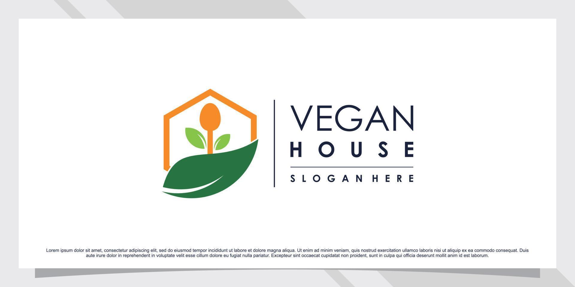 design de logotipo de casa vegana com elemento de folha e conceito criativo vetor