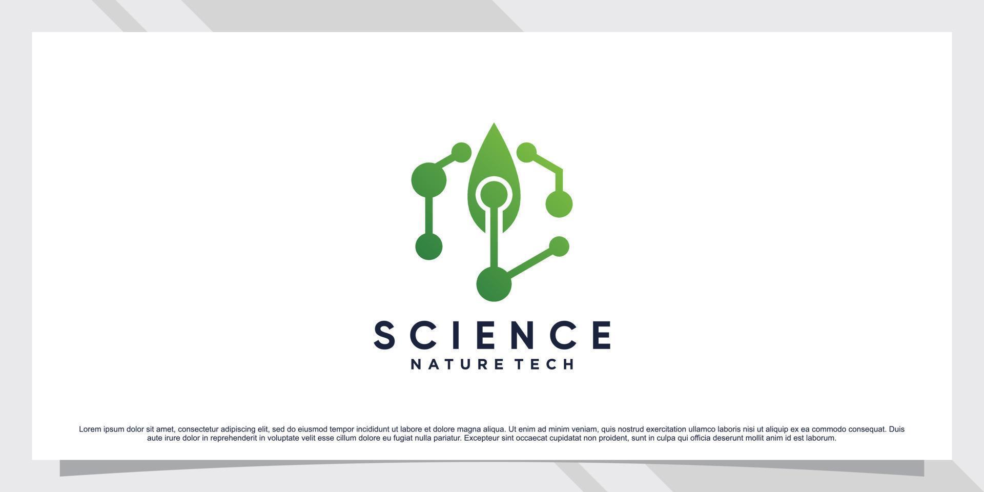 design de logotipo de molécula de ciência para tecnologia com conceito de folha e forma vetor