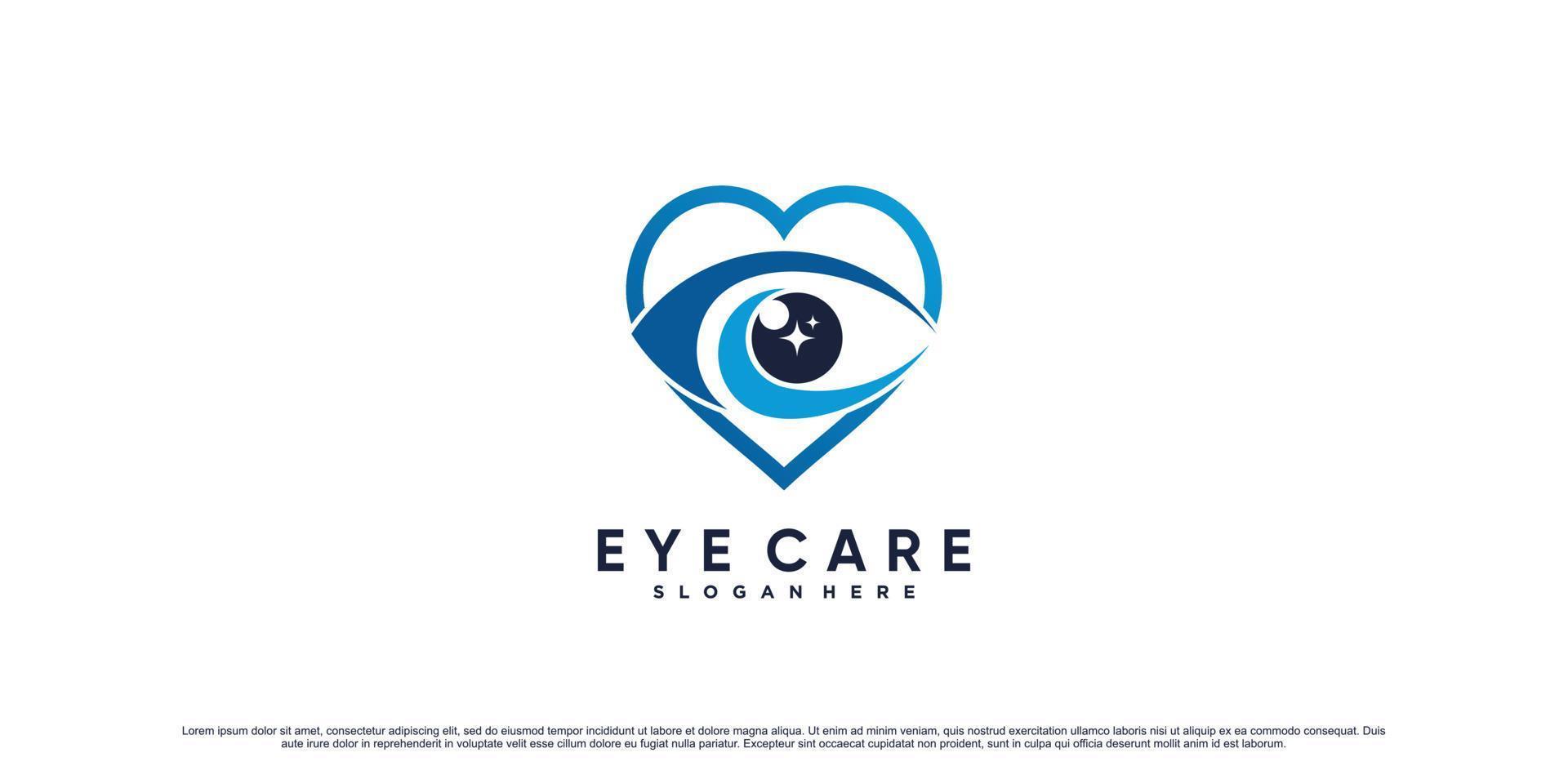 inspiração de design de logotipo de cuidados com os olhos com estilo de amor e vetor premium de elemento criativo