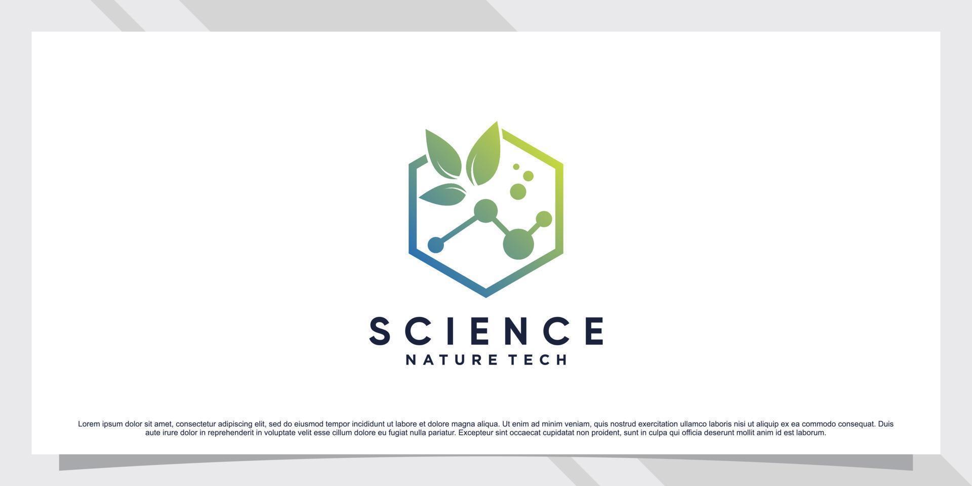 design de logotipo de molécula de ciência para tecnologia com conceito de folha e forma vetor