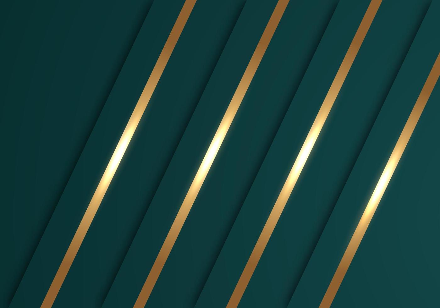 linhas de ouro brilhantes abstratas na diagonal sobrepõem fundo verde escuro luxuoso com espaço de cópia para texto vetor