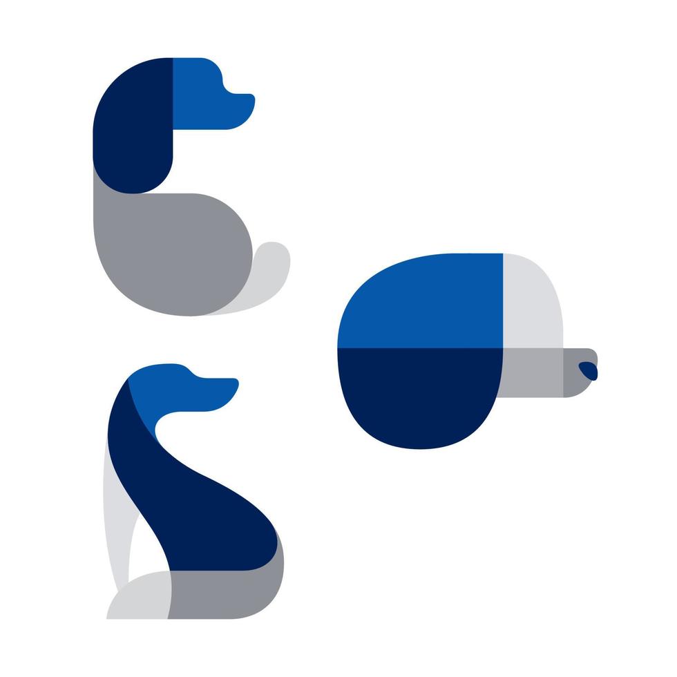conjunto de design de ícone de logotipo azul de animal de estimação de cachorro vetor
