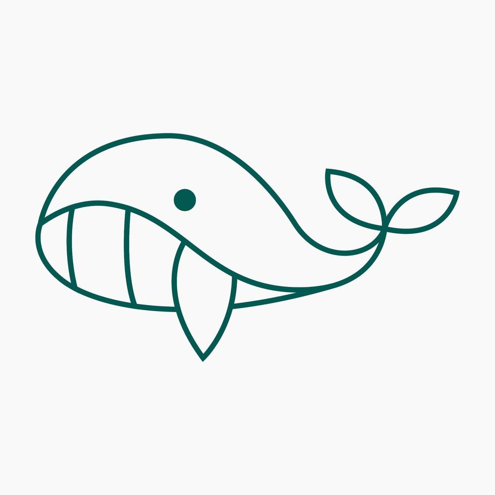 ícone de logotipo de linha de peixe grande baleia vetor