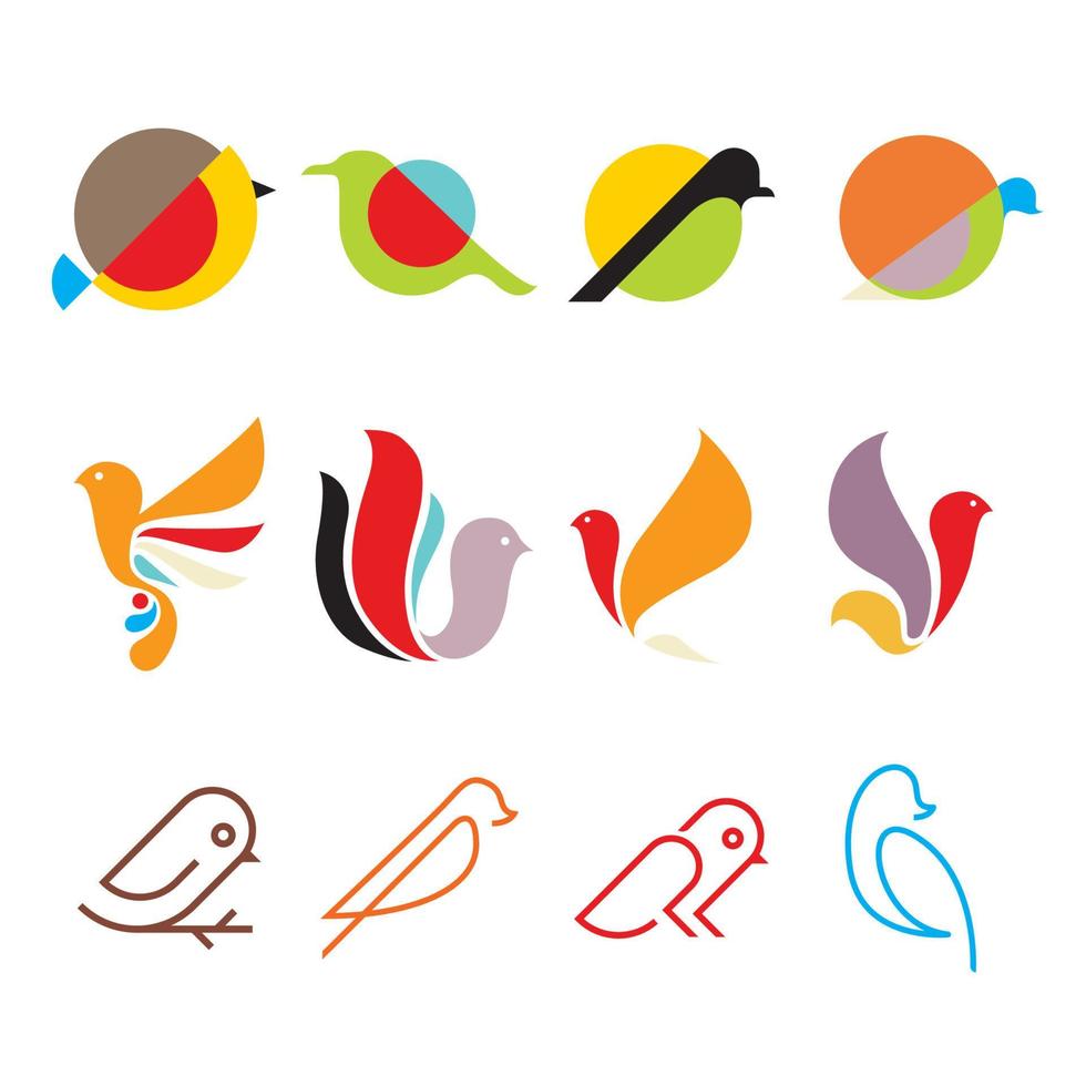 conjunto de design de ícone de logotipo de pássaro vetor