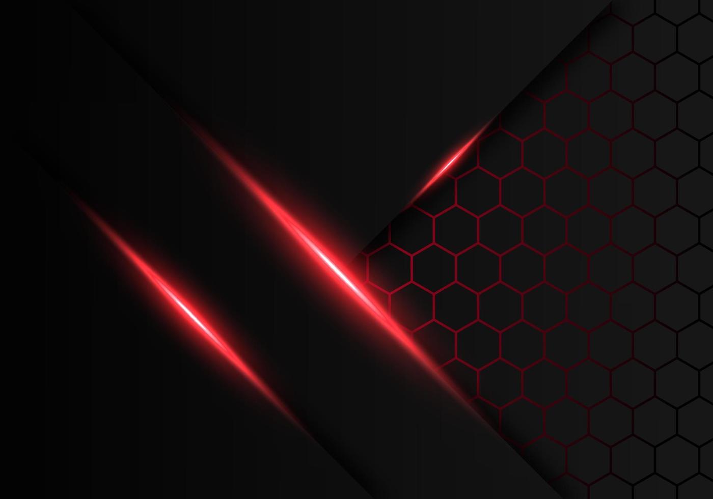 abstrato cinza escuro sobreposição metálica design de hexágono de luz vermelha fundo de tecnologia futurista de luxo moderno vetor