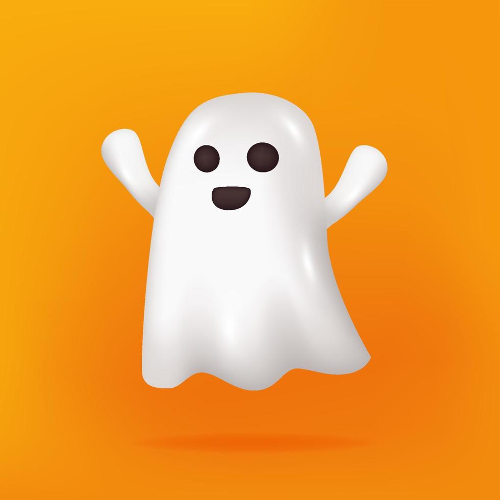 3d emoticon de emoji fantasma fofo ou elemento de ilustração para festa de halloween vetor