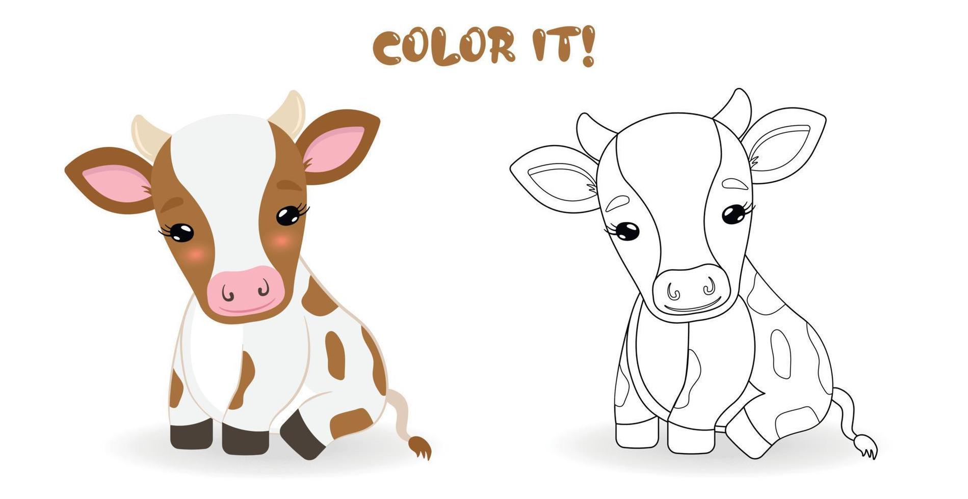 página para colorir para crianças. pinte-o. ilustração vetorial de vaca bonitinha vetor