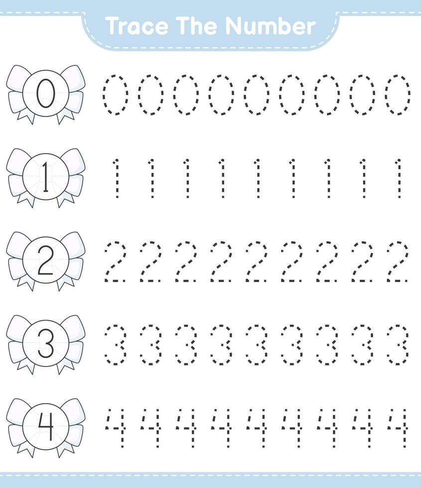 rastrear o número. número de rastreamento com fita. jogo educativo para crianças, planilha para impressão, ilustração vetorial vetor