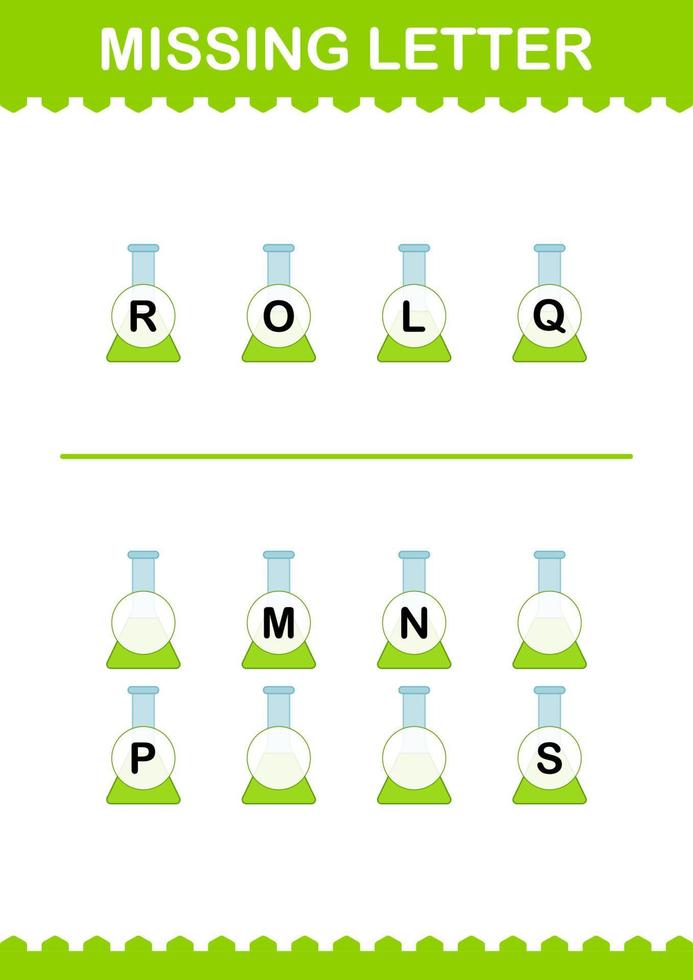 carta faltando com frasco de erlenmeyer. planilha para crianças vetor