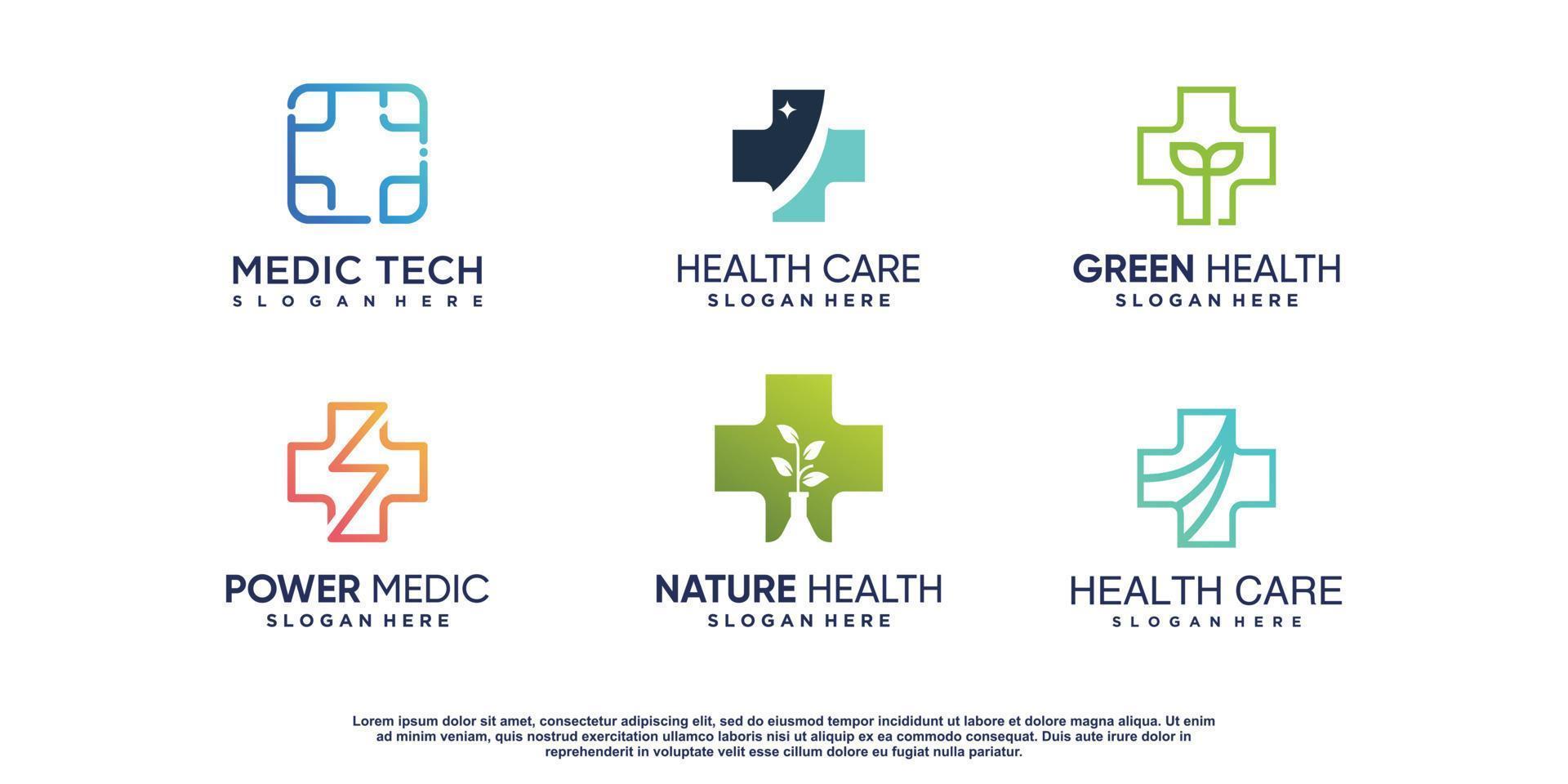 conjunto de logotipo médico com vetor premium de elemento criativo