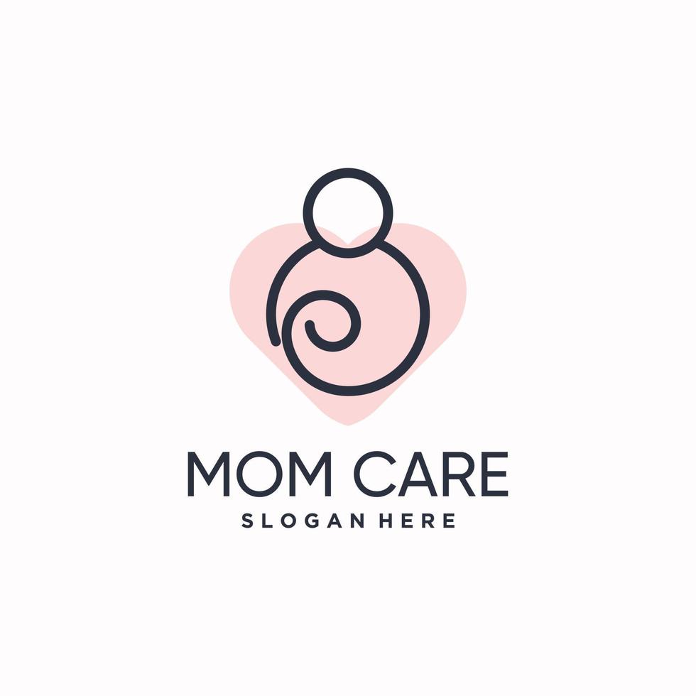 design de logotipo de cuidados com a mãe com vetor premium de conceito de arte de linha criativa
