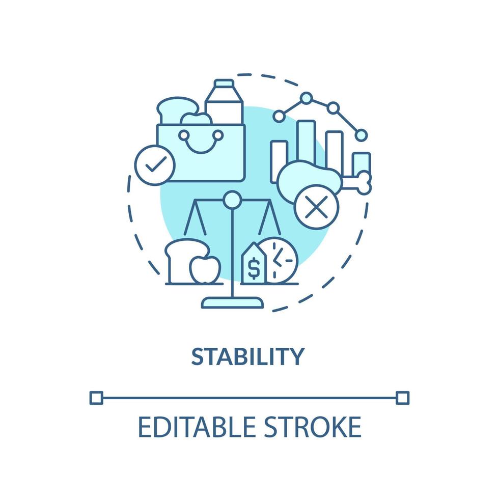 ícone de conceito turquesa de estabilidade. disponibilidade constante. ilustração de linha fina de idéia abstrata de segurança alimentar. desenho de contorno isolado. traço editável vetor