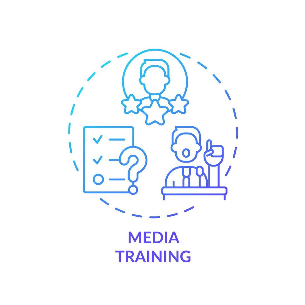 ícone de conceito gradiente azul de treinamento de mídia. comunicação com o público. serviço de ilustração de linha fina de idéia abstrata empresa pr. desenho de contorno isolado. vetor