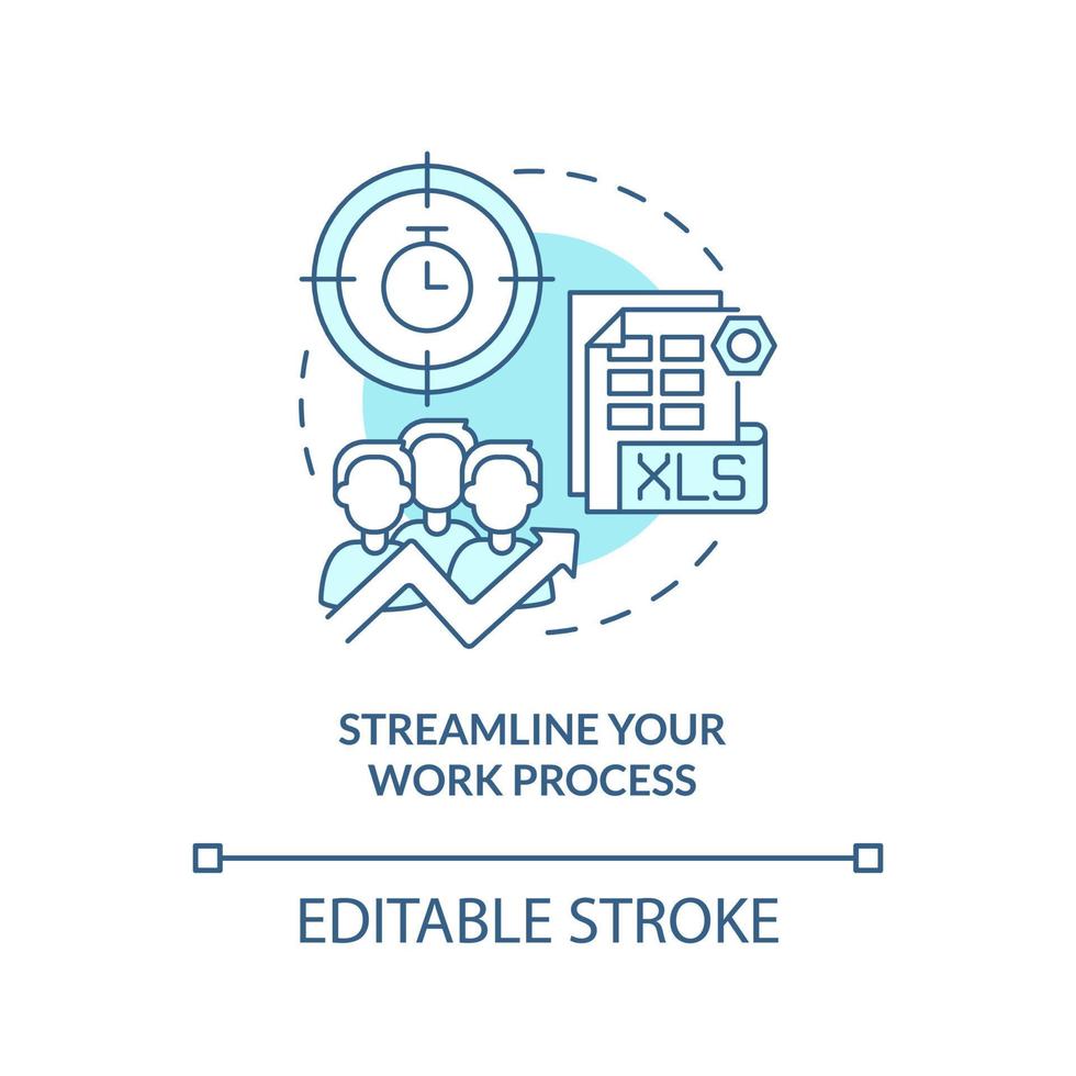 simplifique seu ícone de conceito turquesa do processo de trabalho. aumentando a ilustração de linha fina de idéia abstrata de eficiência empresarial. desenho de contorno isolado. traço editável. vetor