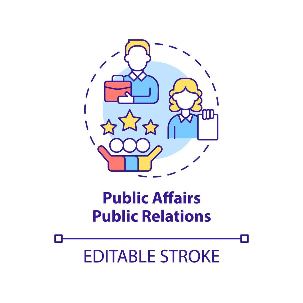 ícone do conceito de relações públicas pr. organização promove. tipos de empresas promotoras idéia abstrata ilustração de linha fina. desenho de contorno isolado. traço editável. vetor