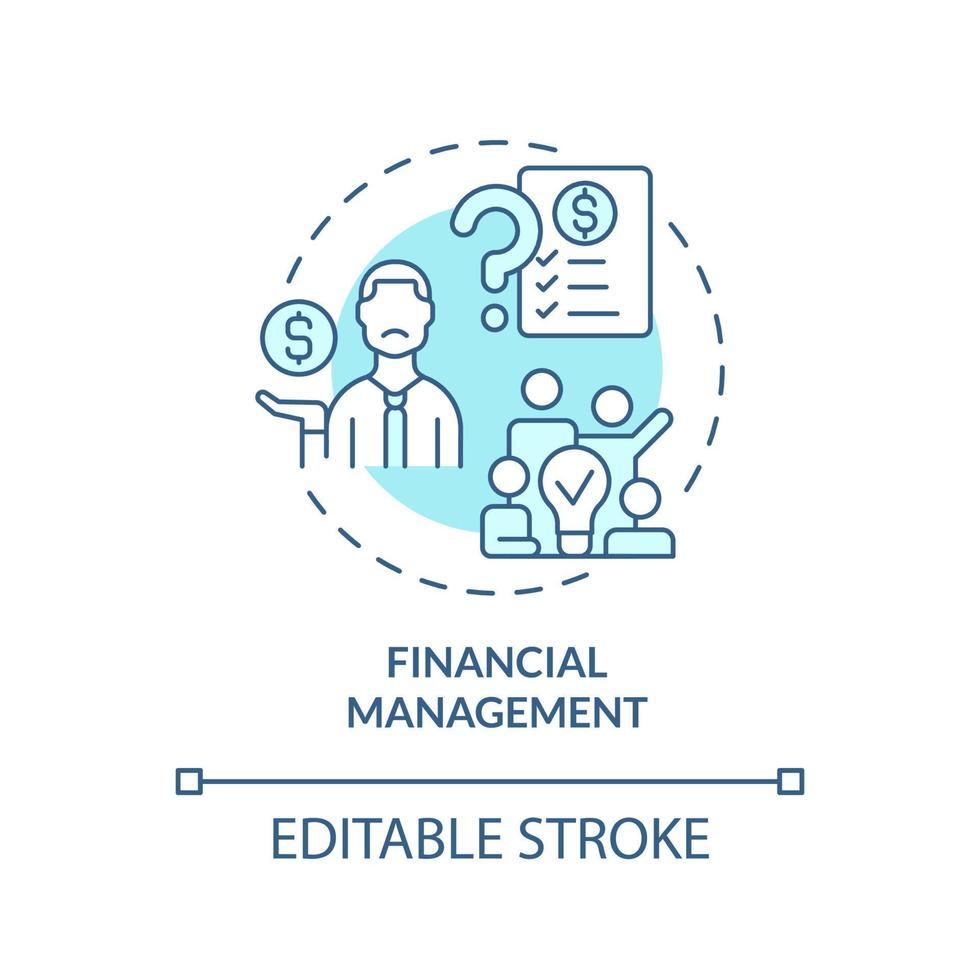 ícone de conceito turquesa de gestão financeira. desafio que enfrenta a ilustração de linha fina de ideia abstrata de negócios. desenho de contorno isolado. traço editável. vetor