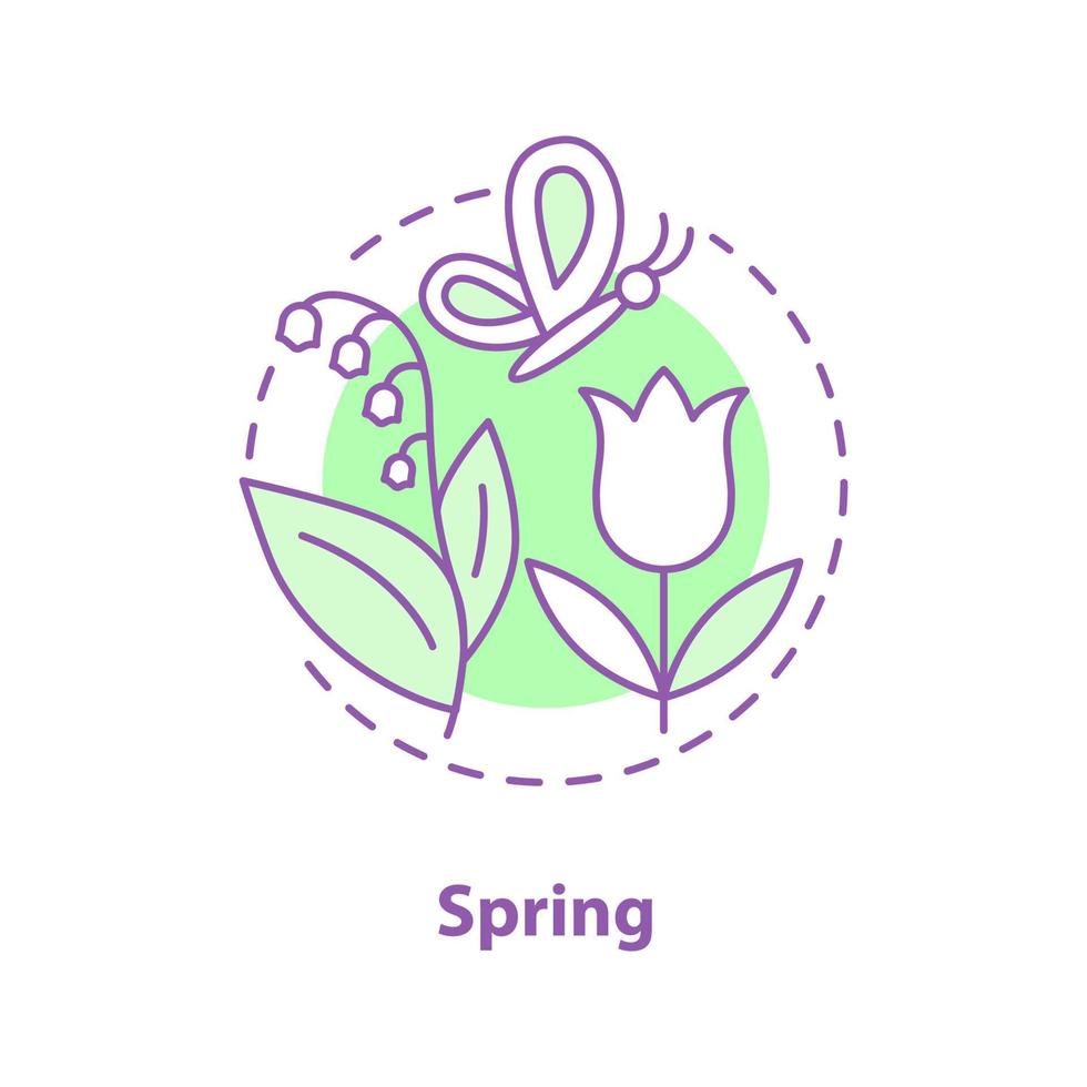 ícone de conceito de temporada de primavera. ilustração de linha fina de idéia de natureza. jardim. flores. desenho de contorno isolado de vetor