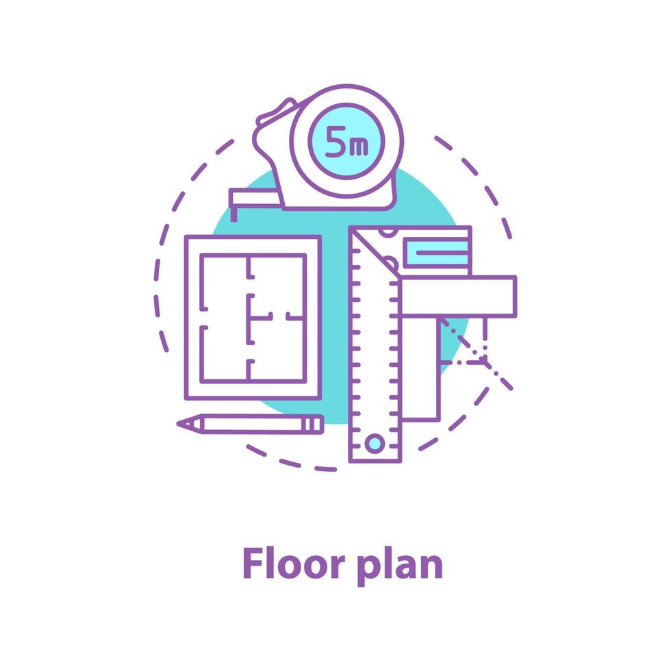 ícone do conceito de planta baixa. ilustração de linha fina de ideia de projeto. projeto de construção. desenho de contorno isolado de vetor