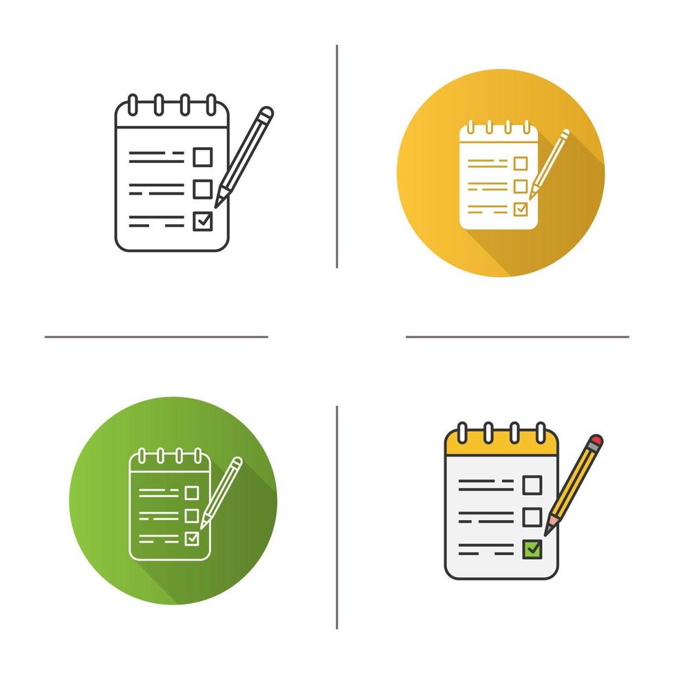 para fazer o ícone da lista. bloco de notas com lápis. tomando notas. lista de controle. design plano, estilos lineares e de cores. ilustrações vetoriais isoladas vetor