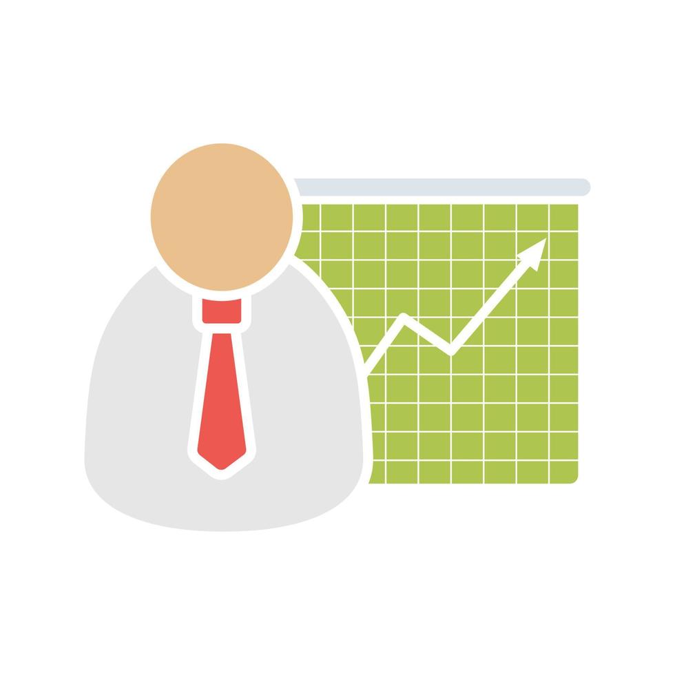 apresentação de negócios com ícone de cor de glifo de gráfico. trabalhador de escritório com gráfico de crescimento. símbolo de silhueta em fundo branco sem contorno. espaço negativo. ilustração vetorial vetor