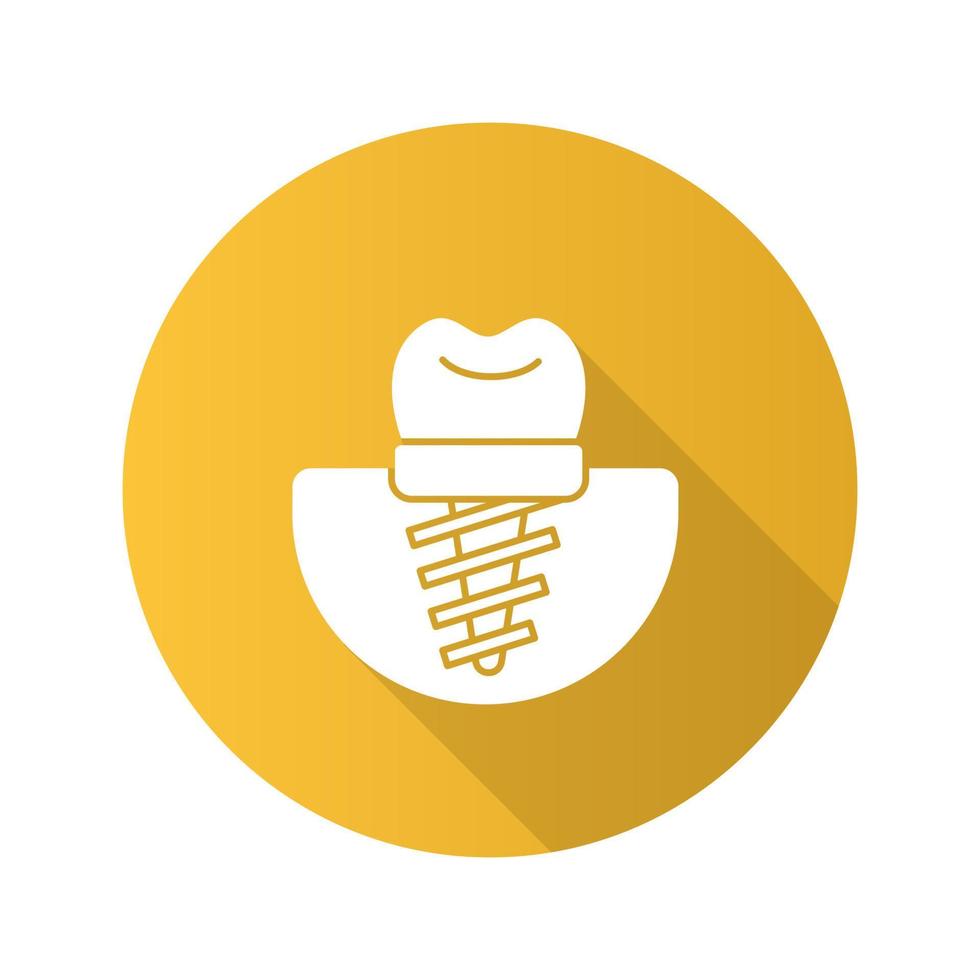ícone de glifo de longa sombra de design plano de implante dentário. implante endósseo. ilustração em vetor silhueta