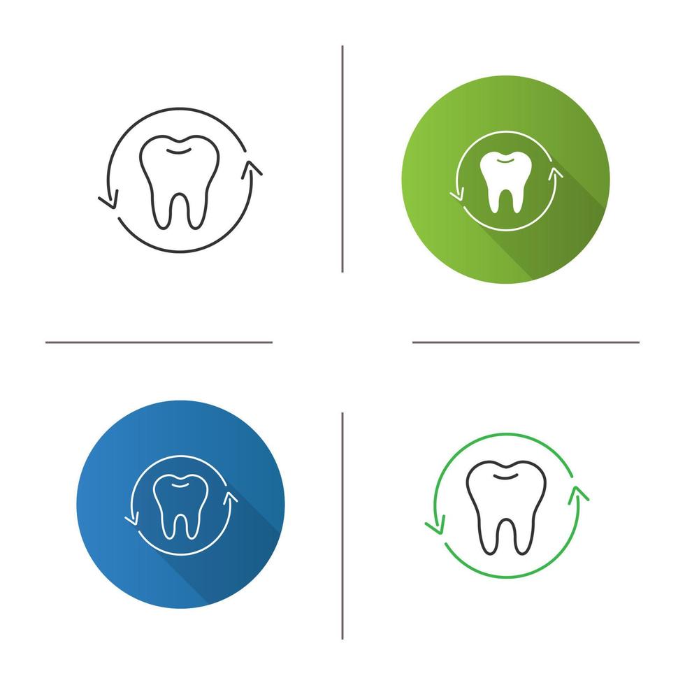 ícone de restauração de dentes. odontologia. dente na seta do círculo. design plano, estilos lineares e de cores. ilustrações vetoriais isoladas vetor