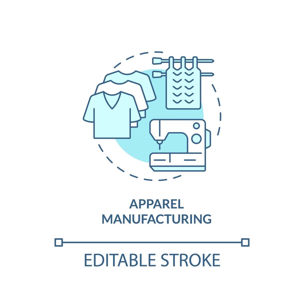 ícone de conceito turquesa de fabricação de vestuário. produção de vestuário. ilustração de linha fina de idéia abstrata de subsetor de negócios. desenho de contorno isolado. traço editável. vetor