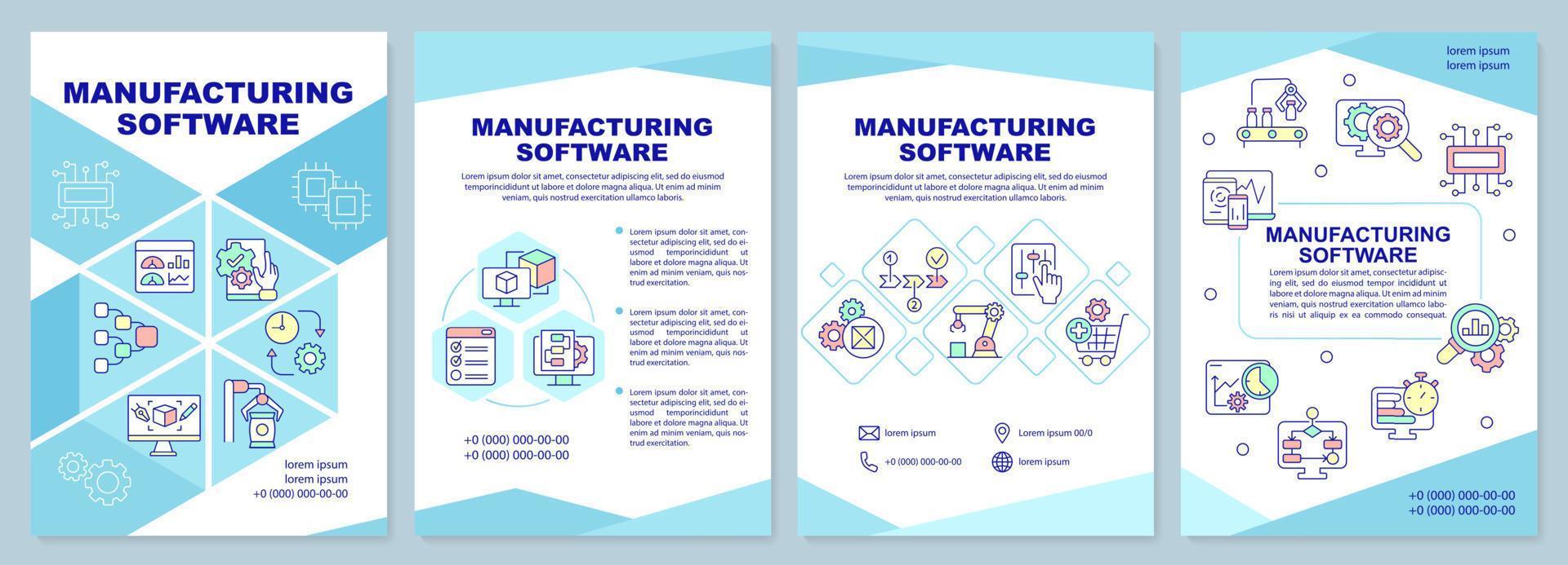 modelo de folheto de software de fabricação. sistema automato. design de folheto com ícones lineares. 4 layouts vetoriais para apresentação, relatórios anuais. vetor