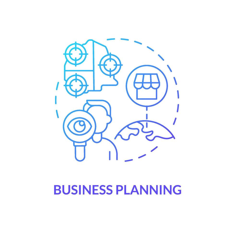 ícone de conceito gradiente azul de planejamento de negócios. estratégia de marketing. ilustração de linha fina de idéia abstrata de desenvolvimento empreendedor. desenho de contorno isolado. vetor