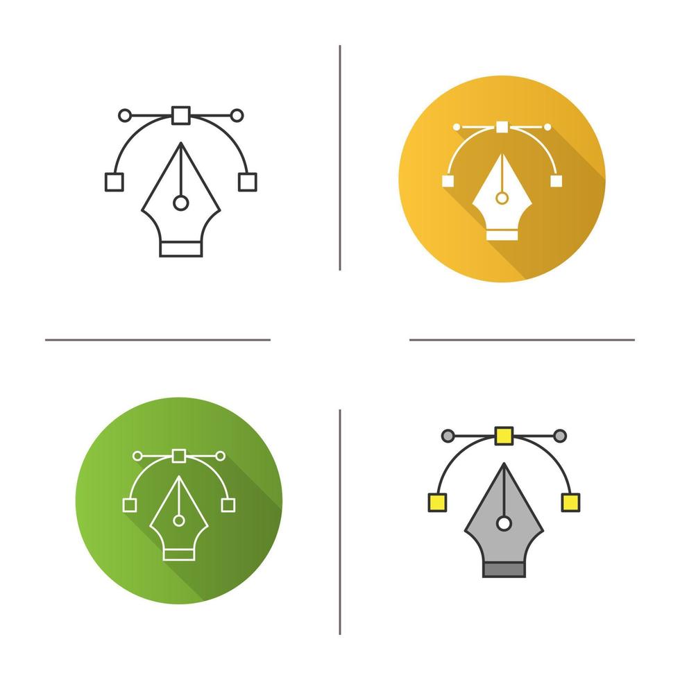 ícone de ponta de caneta-tinteiro. ferramenta de caneta de computador. desenho. design plano, estilos lineares e de cores. ilustrações vetoriais isoladas vetor