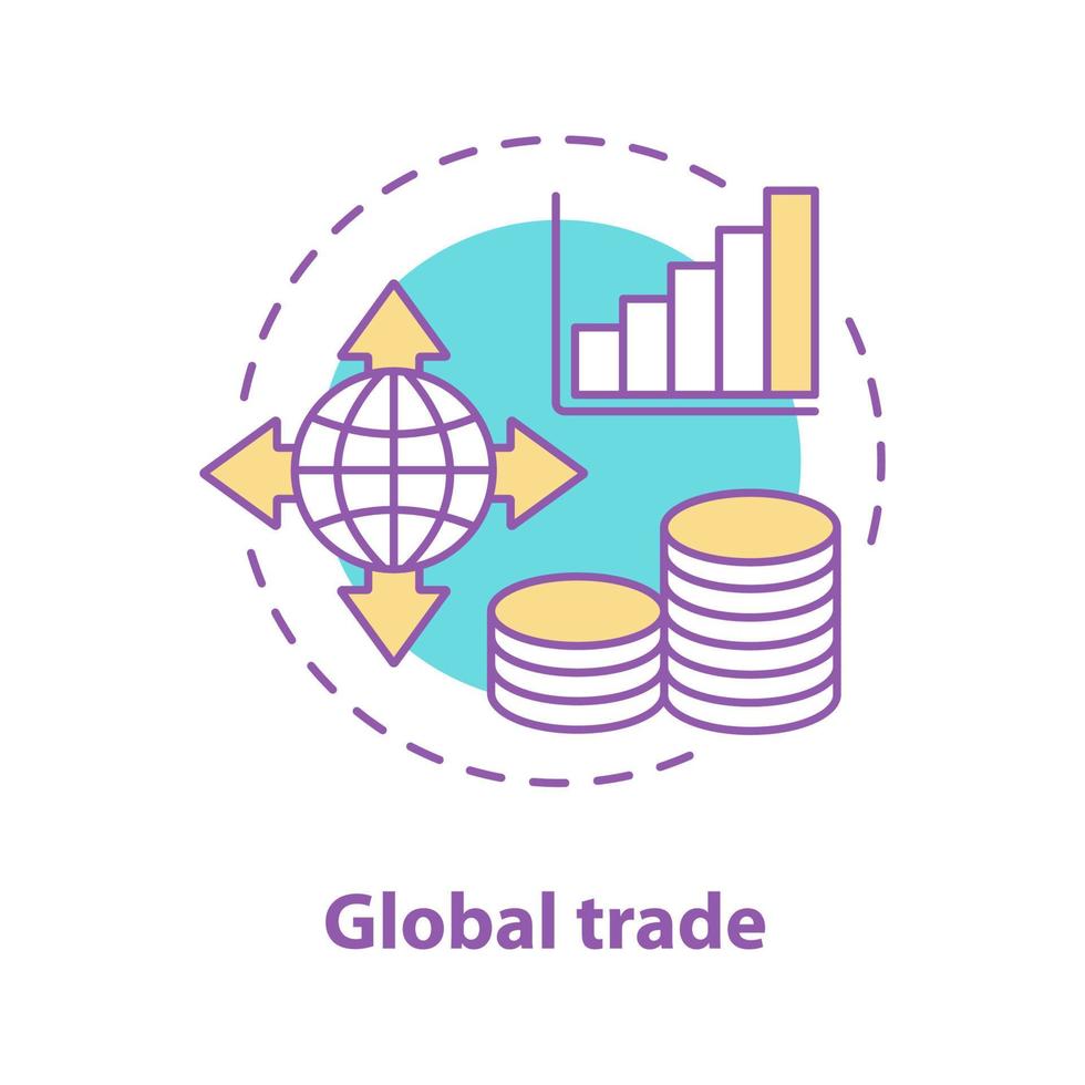 ícone do conceito de crescimento do comércio internacional. ilustração de linha fina de ideia de compra global. distribuição mundial. desenho de contorno isolado de vetor