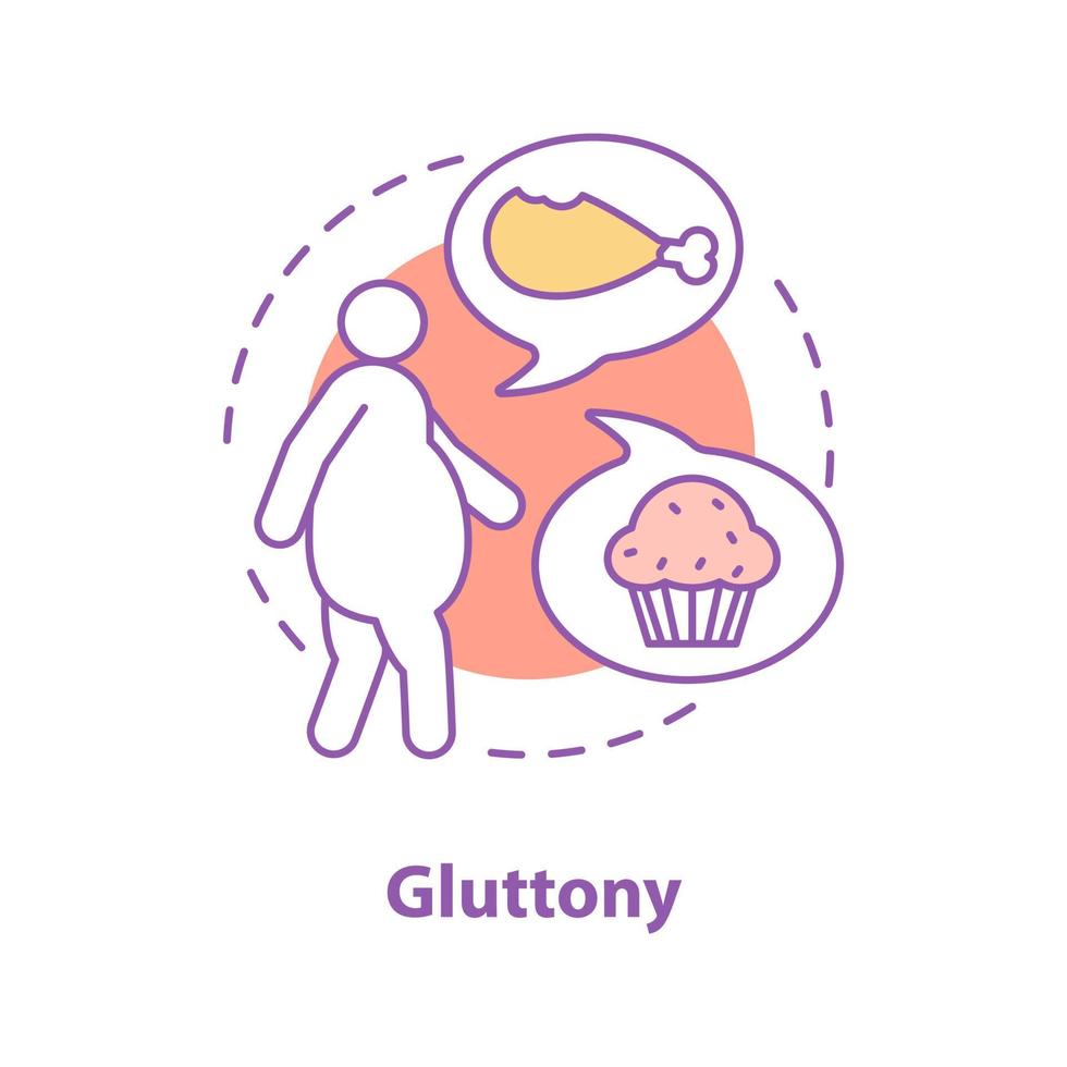 ícone do conceito de gula. ilustração de linha fina de ideia de problema de obesidade. inatividade física e excesso de peso. desenho de contorno isolado de vetor