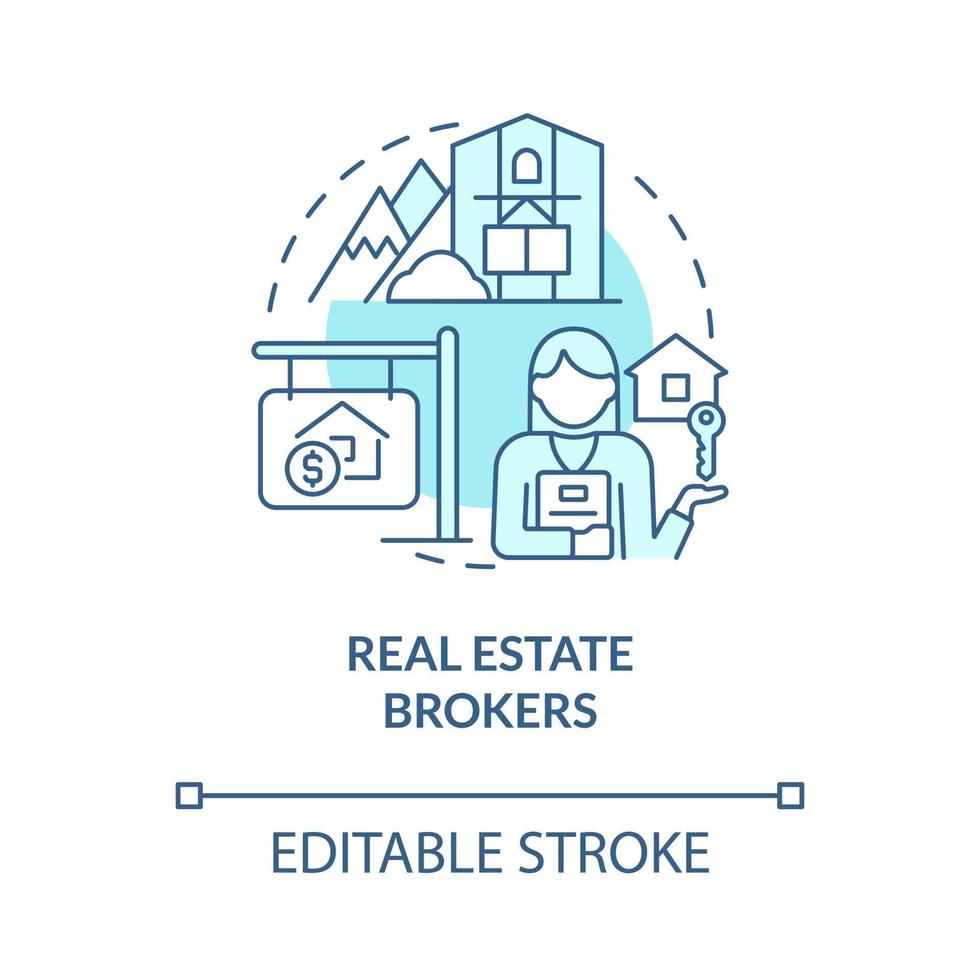 ícone de conceito turquesa de corretores imobiliários. gerente de propriedade clientes idéia abstrata ilustração de linha fina. desenho de contorno isolado. traço editável vetor