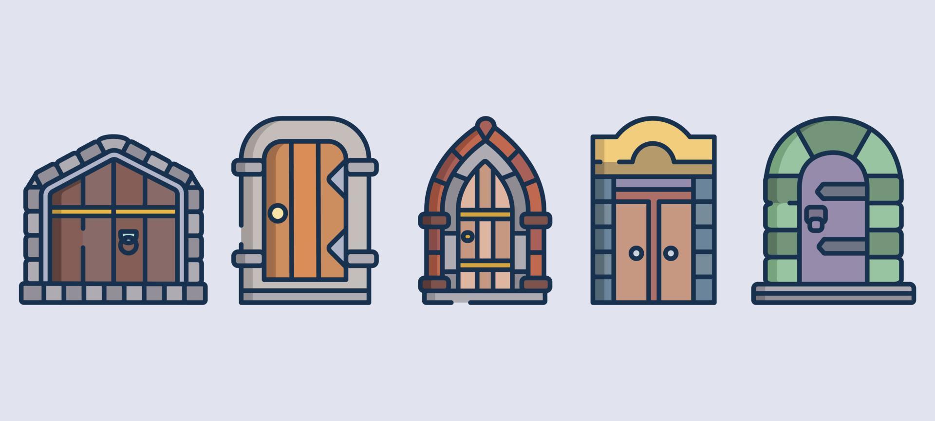 portas medievais em arco de pedra vetor