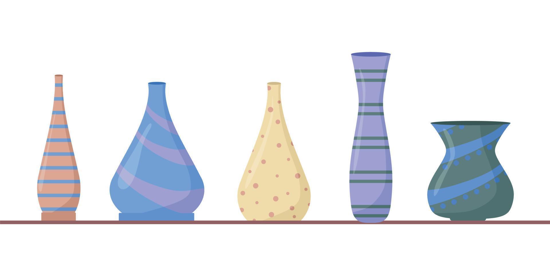 grande conjunto de pasudas de cerâmica - xícaras, tigelas e bules, vasos, ilustração de plate.vector em estilo cartoon. vetor