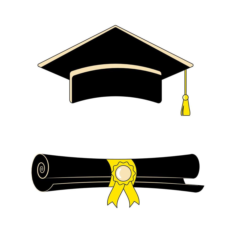 diploma e boné de formatura elemento isolado no fundo branco vetor