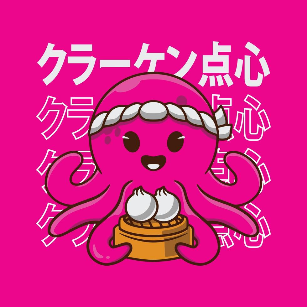 ilustração vetorial personagem kraken com dimsum. vetor