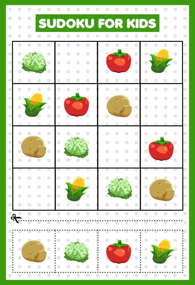 sudoku para crianças legumes vetor