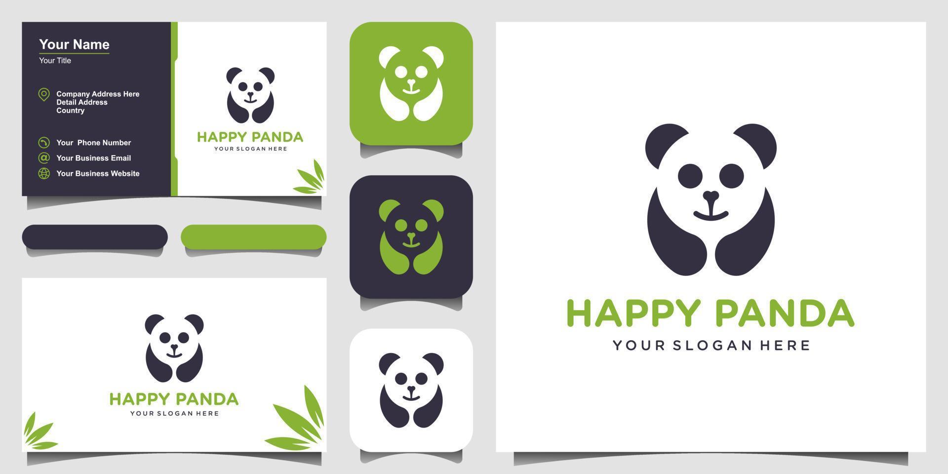ilustração do logotipo de vetor panda. cabeça do panda. rosto de animal sorridente. logotipo de urso chinês de urso de bambu. símbolo do carnaval. foto bonitinha. e design de cartão de visita