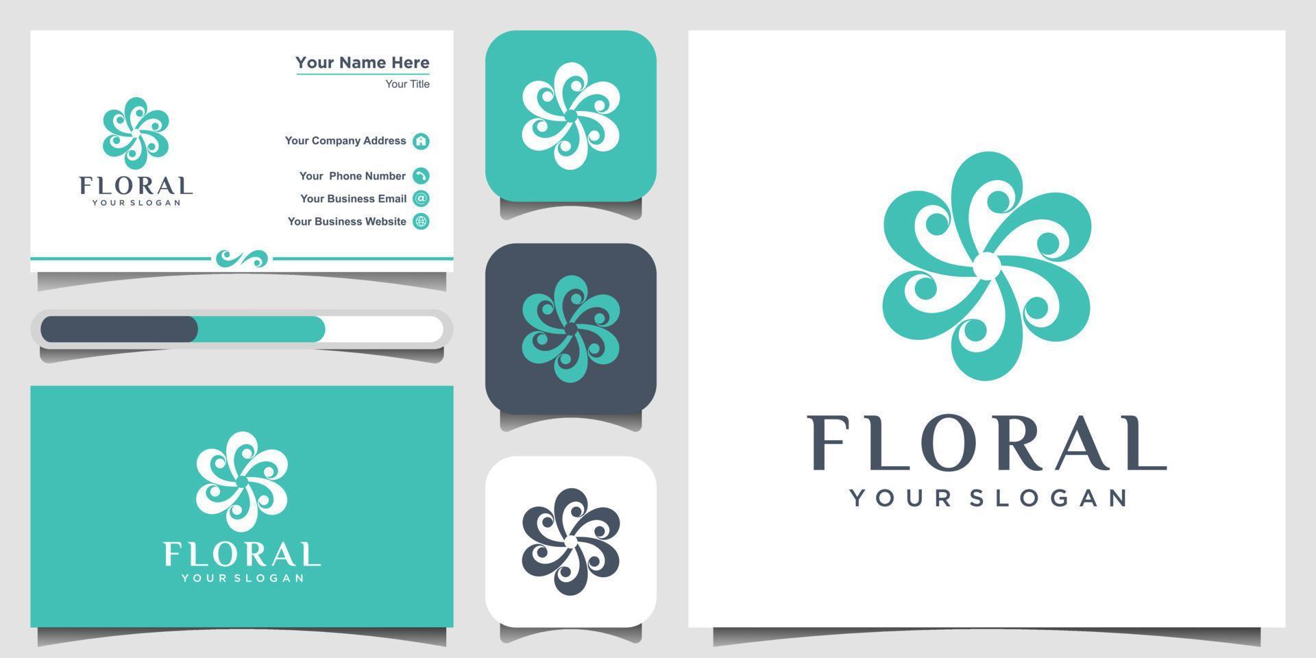 design de logotipo de flor com estilo de arte de linha. logotipos podem ser usados para spa, salão de beleza, decoração, boutique. ícone e cartão de visita vetor