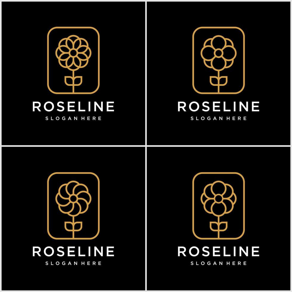 conjunto de design de logotipo de flor elegante dourada minimalista com conceito de arte de linha. vetor