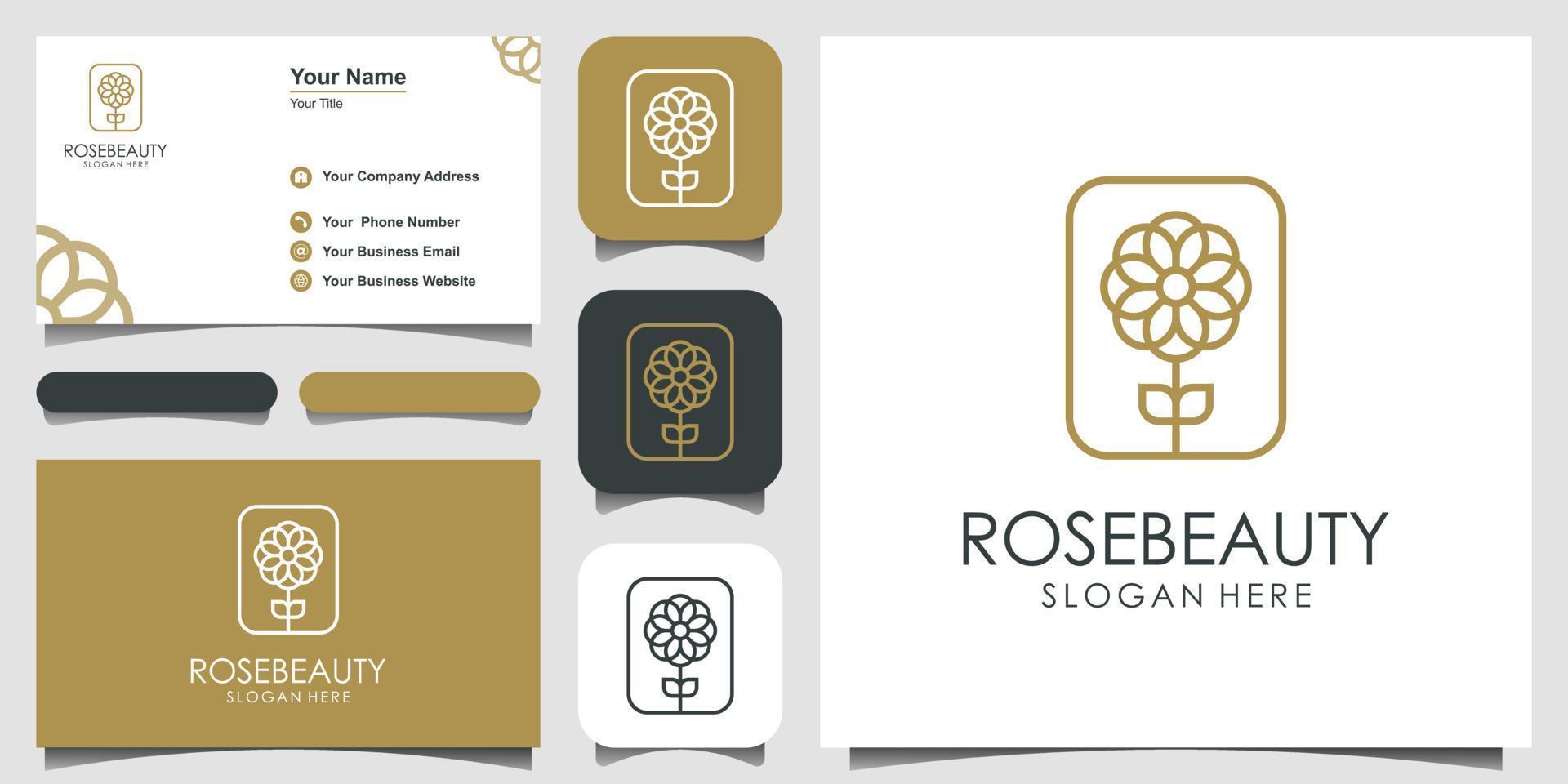 design de logotipo minimalista elegante flor rosa para beleza, cosméticos, ioga e spa. e cartão de visita vetor