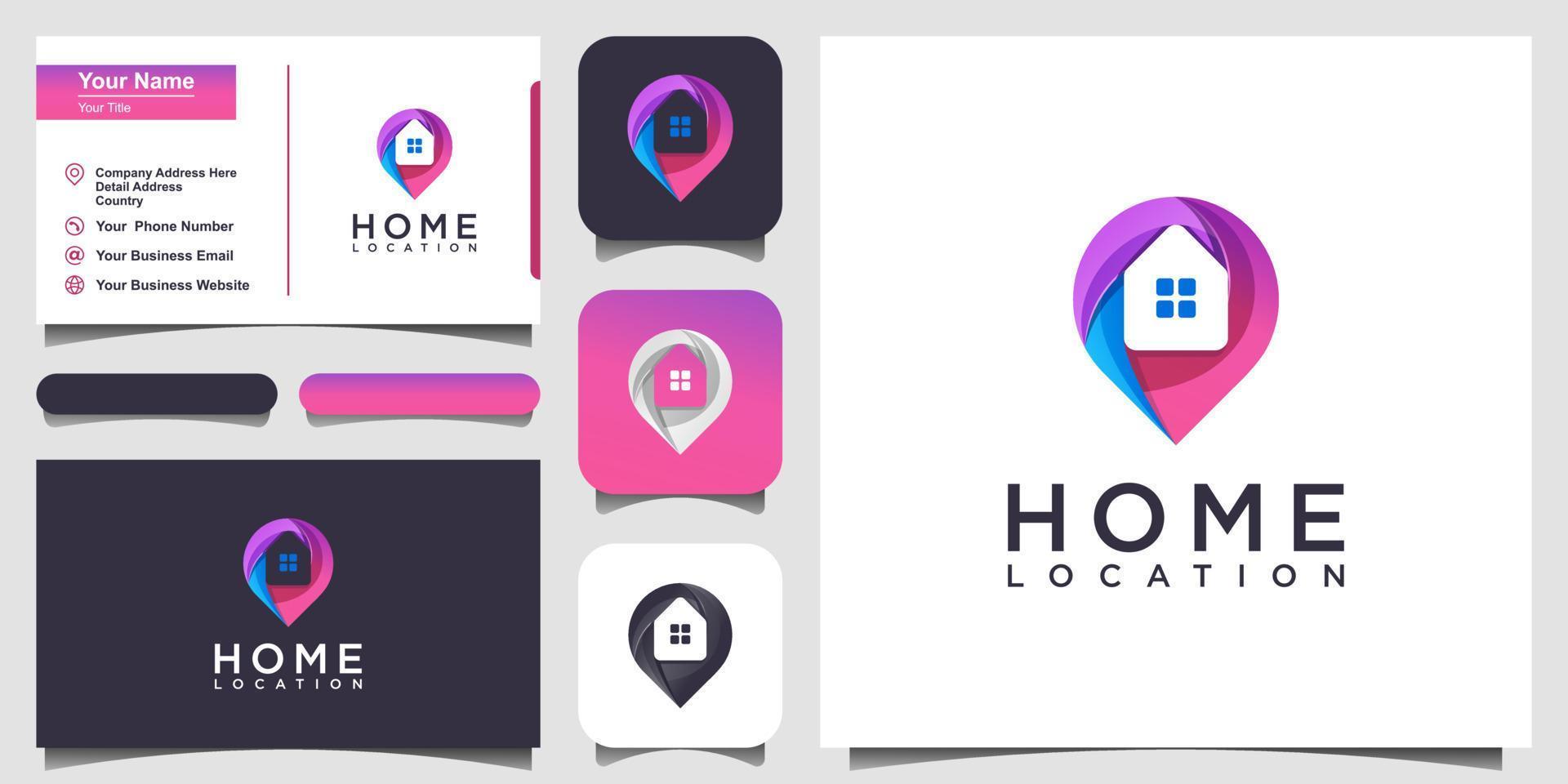 inspiração de design de logotipo de localização de casa colorida. design de logotipo e cartão de visita vetor