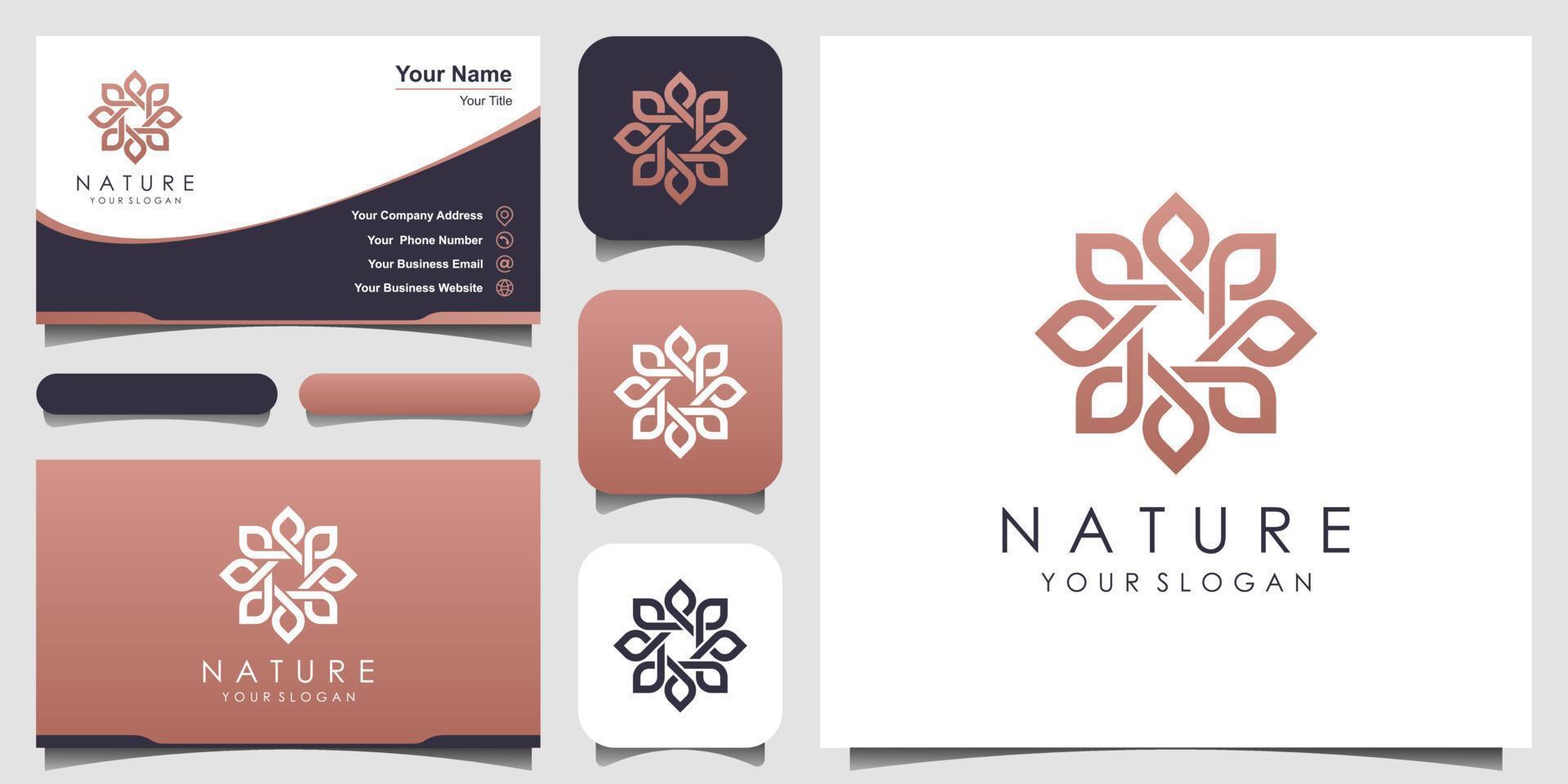 design de logotipo rosa floral elegante minimalista com estilo de arte de linha. logotipo para beleza, cosméticos, ioga e spa. design de logo e cartão de visita vetor