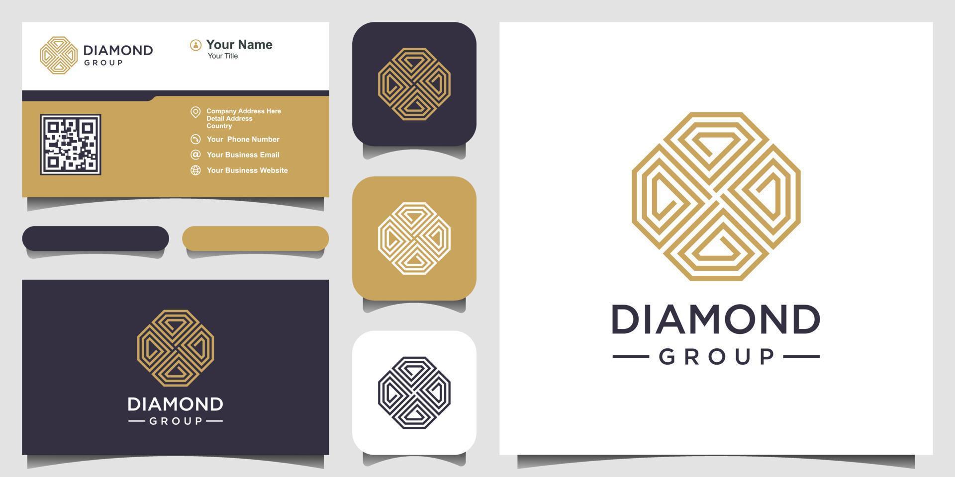 modelo de design de logotipo de conceito de diamante criativo e design de cartão de visita. grupo diamante, equipe, comunidade vetor
