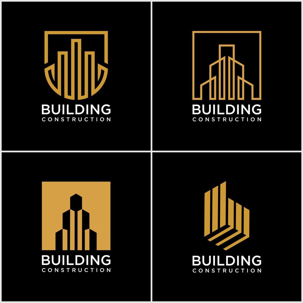 conjunto de designs de logotipo de construção. design de logotipo de construção com estilo de arte de linha. vetor