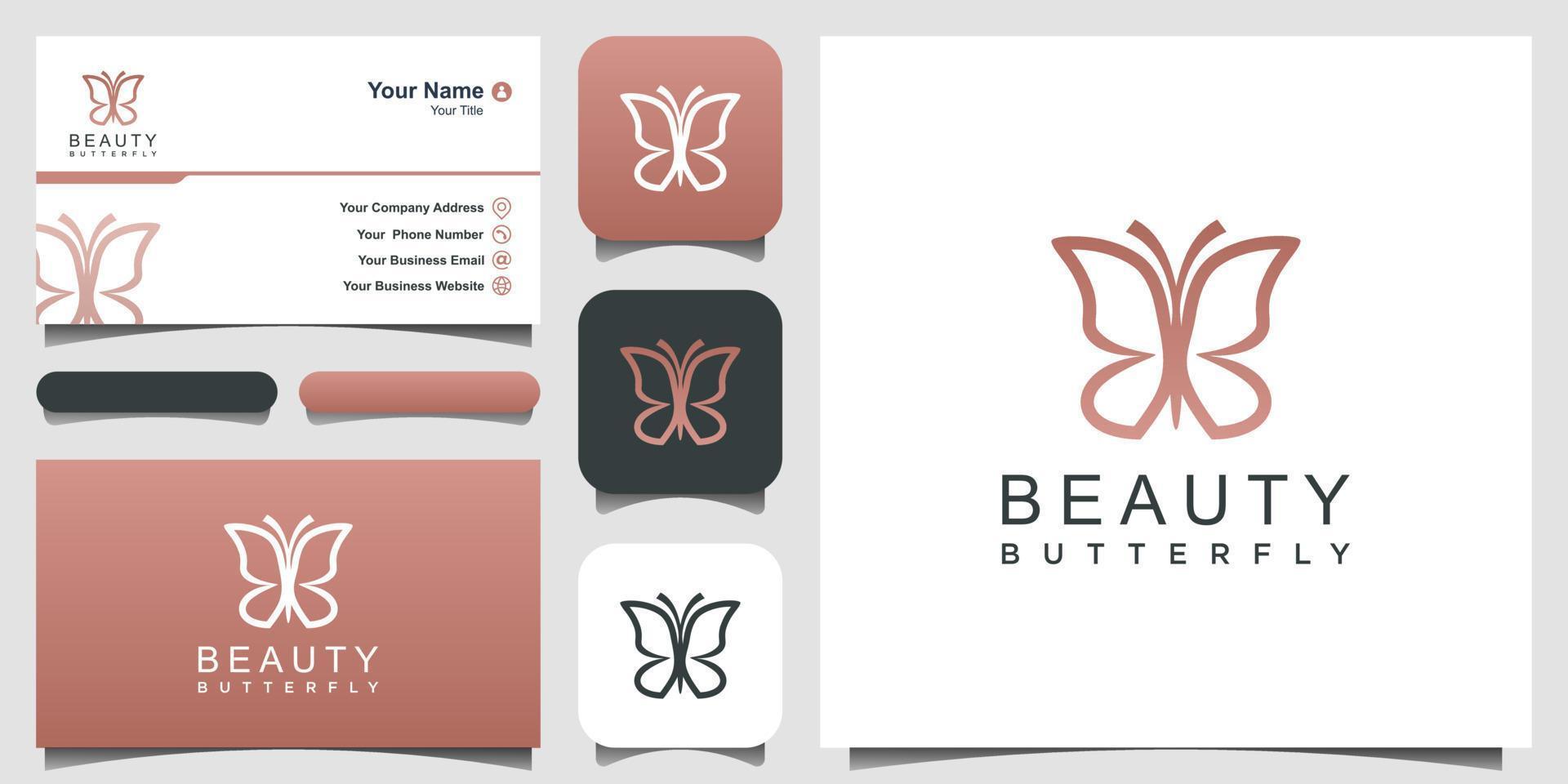 logotipo de forma de monograma de arte de linha de borboleta minimalista. beleza, estilo spa de luxo. design de logotipo, ícone e cartão de visita. vetor