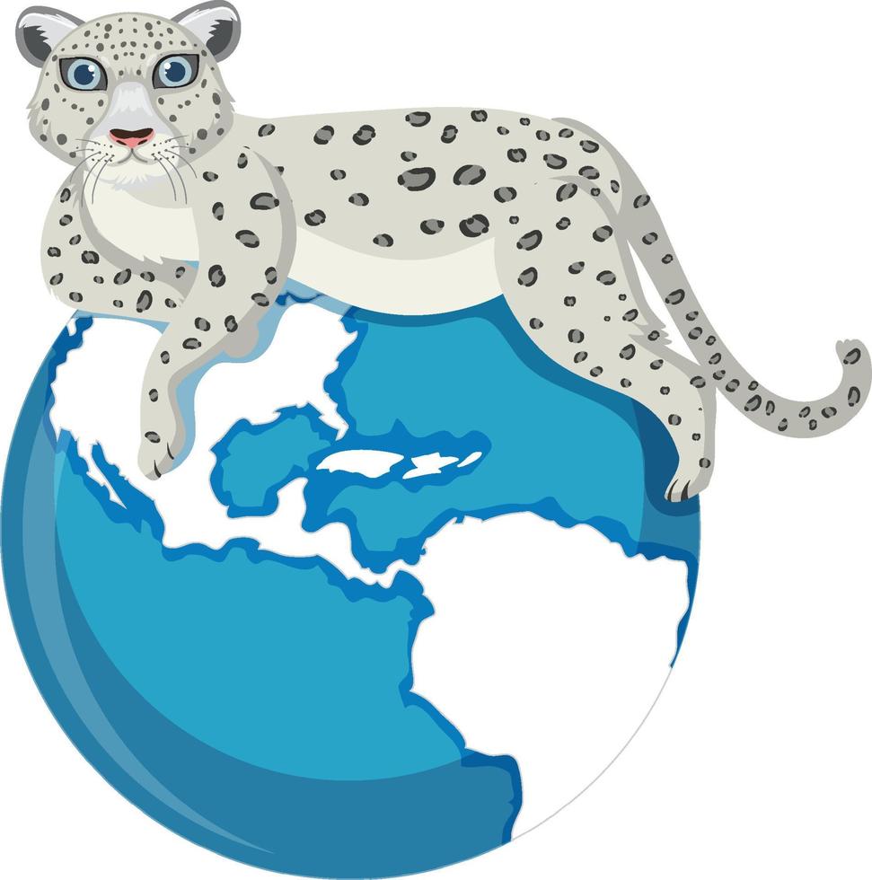 leopardo da neve com planeta terra vetor